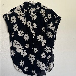 Madewell Black and Cream Floral Blouse